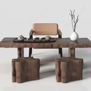 现代茶桌椅组合3D模型下载